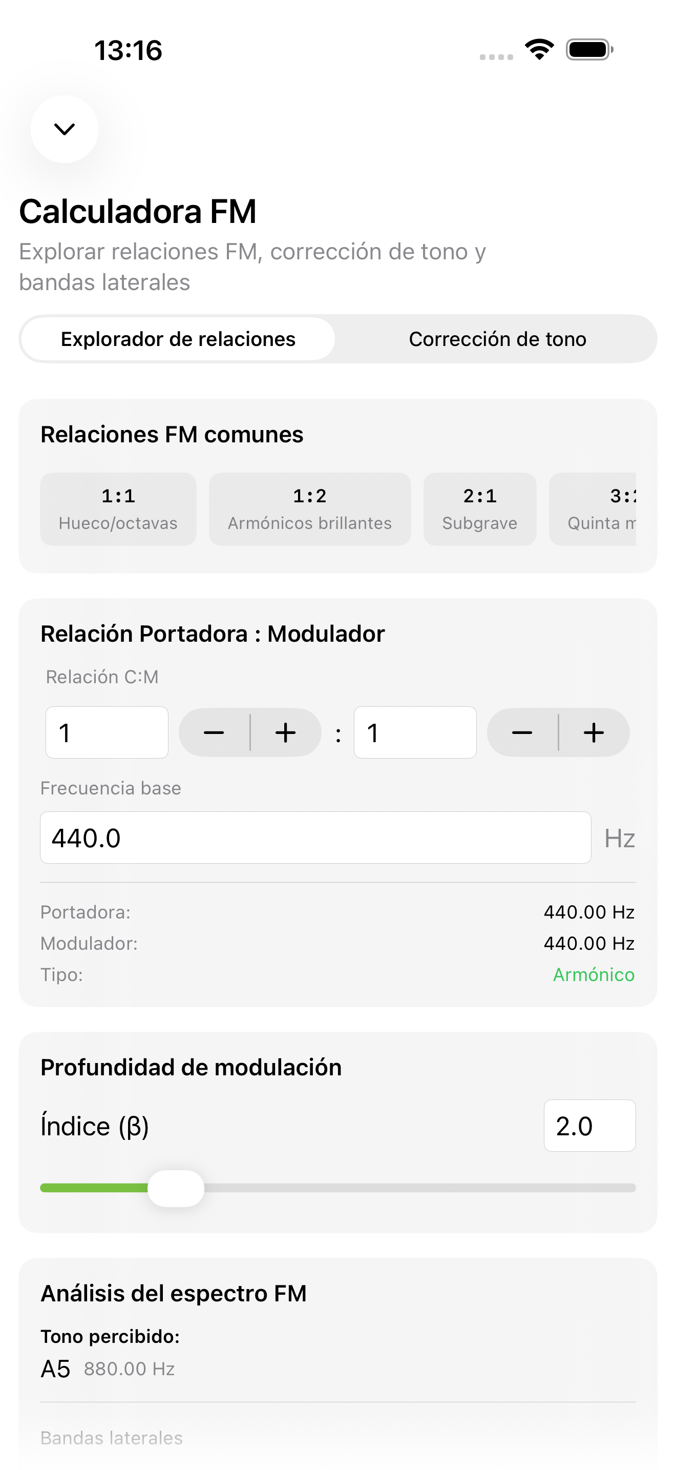 Calculadora FM en iPhone